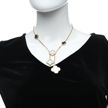 Van Cleef & Arpels 18K Yellow Gold Mother of Pearl Onyx 6 Motifs Magic Alhambra Necklace 2 of 5