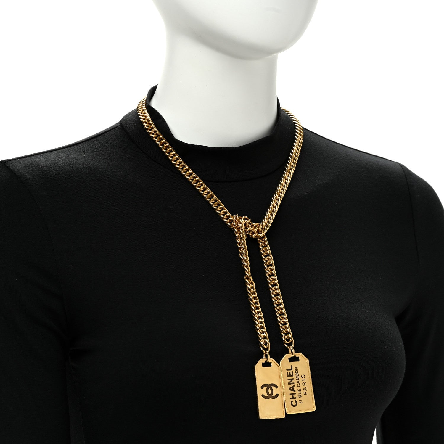 Chanel Metal ID Dog Tag Charm Necklace Gold 2 of 4
