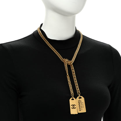 Chanel Metal ID Dog Tag Charm Necklace Gold 2 of 4