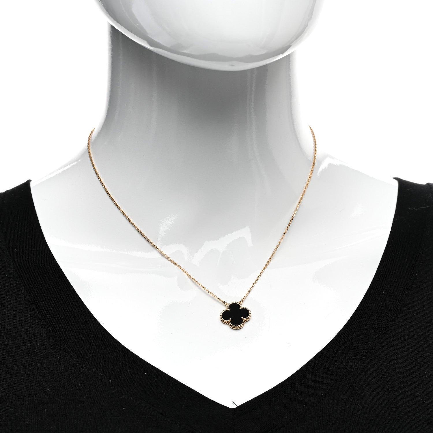 Van Cleef & Arpels 18K Yellow Gold Black Onyx Vintage Alhambra Pendant Necklace 2 of 6