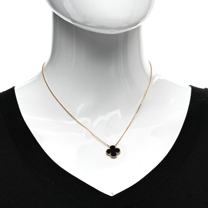Van Cleef & Arpels 18K Yellow Gold Black Onyx Vintage Alhambra Pendant Necklace 2 of 6