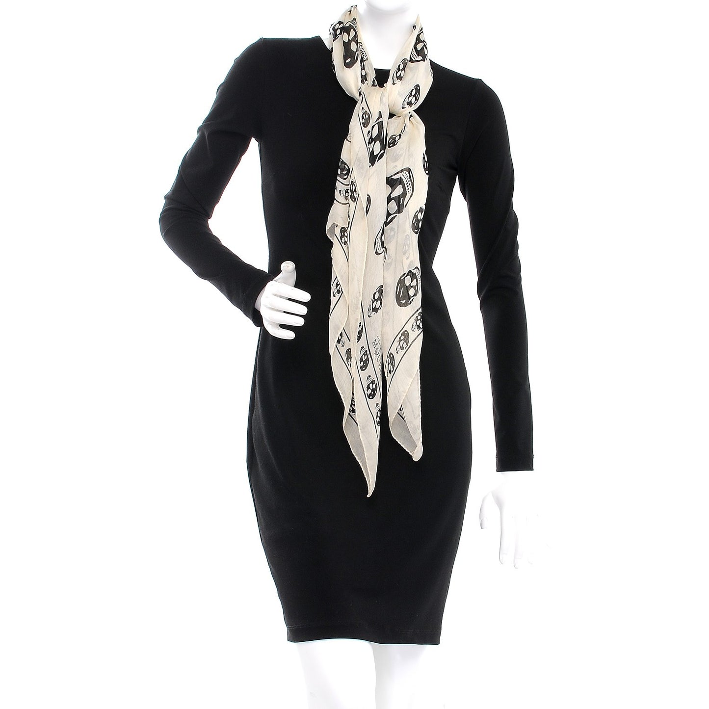 Silk Chiffon Skull Scarf Ivory Black