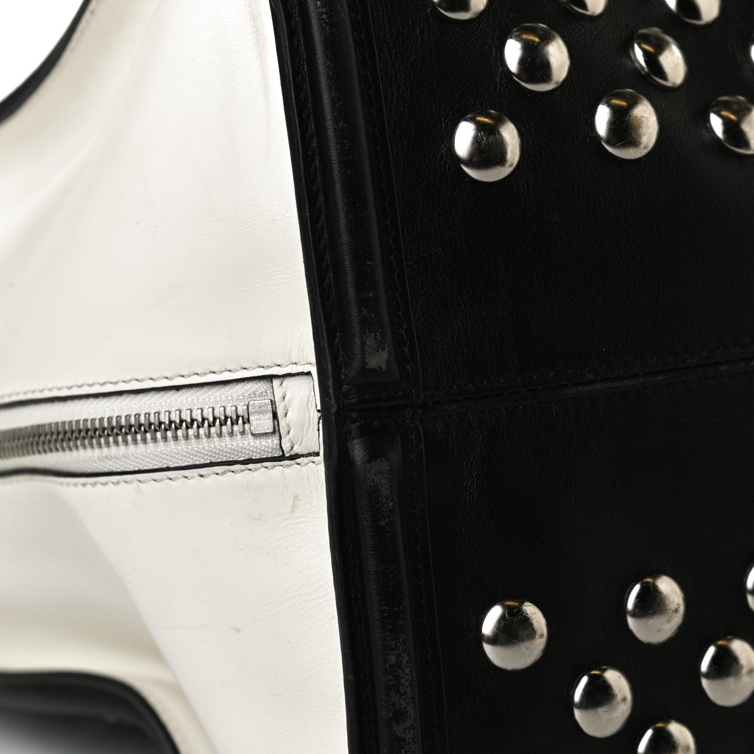Alexander McQueen Calfskin Large Studded Padlock Zip Around Tote Black White 15 of 17