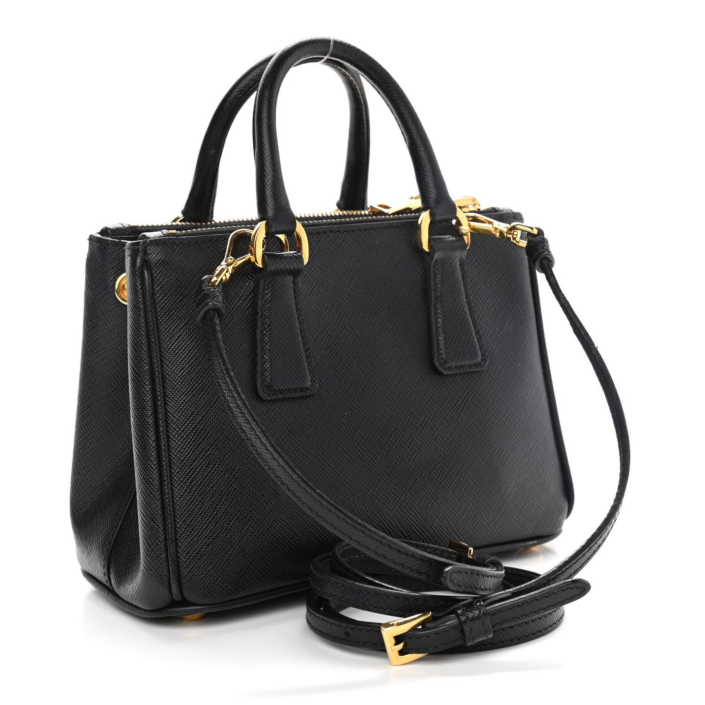Saffiano Lux Micro Galleria Double Zip Tote Black