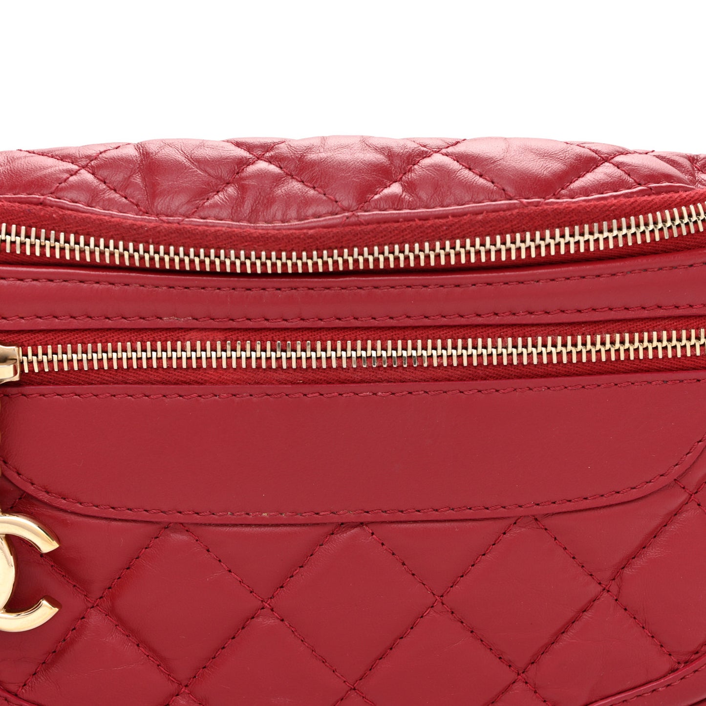 Aged Calfskin Quilted Waist Bag With Coin Purse  Red