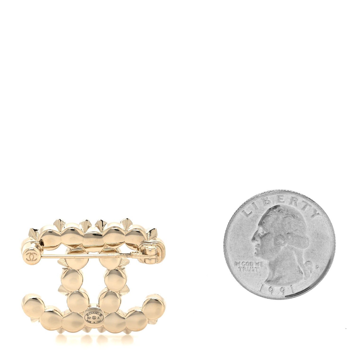 Chanel Pearl Crystal CC Brooch White Gold 2 of 3