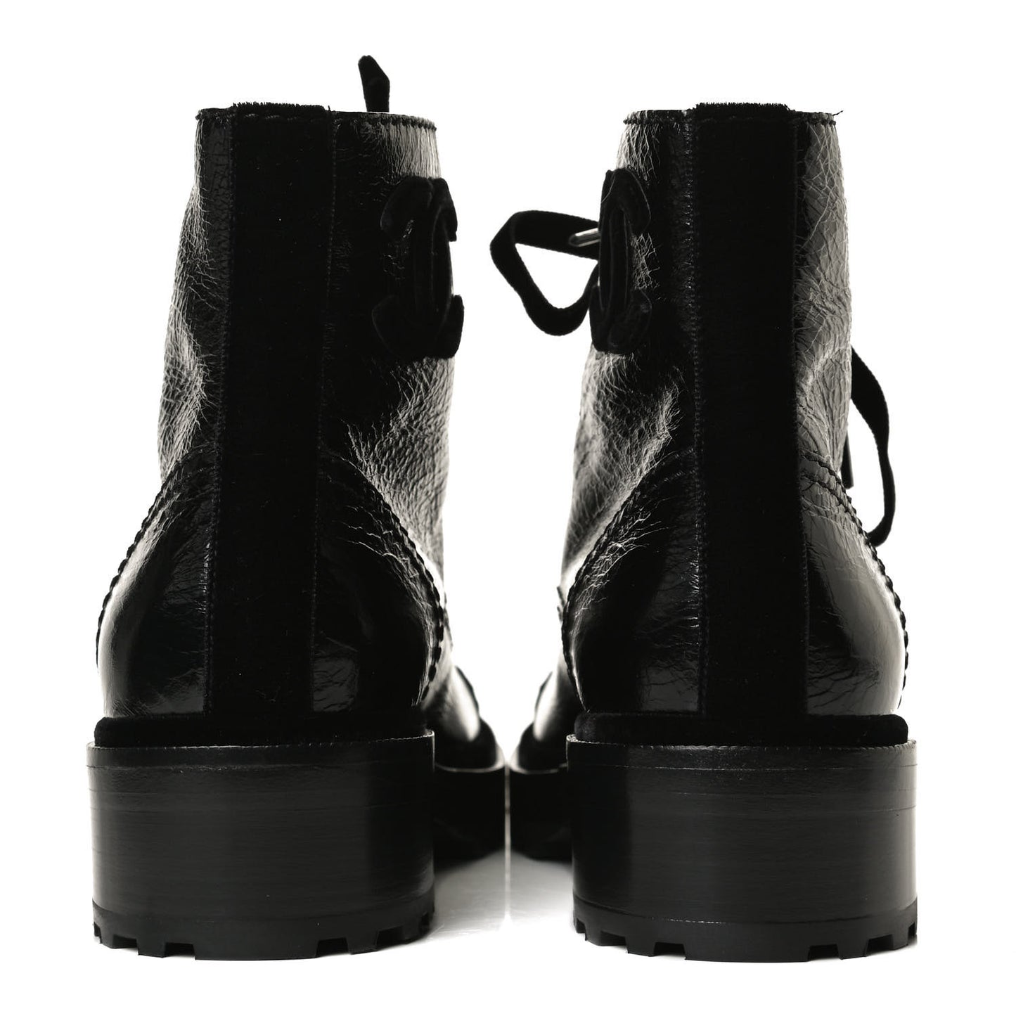 Shiny Calfskin Velvet Pearl Combat Short Boots 37 Black
