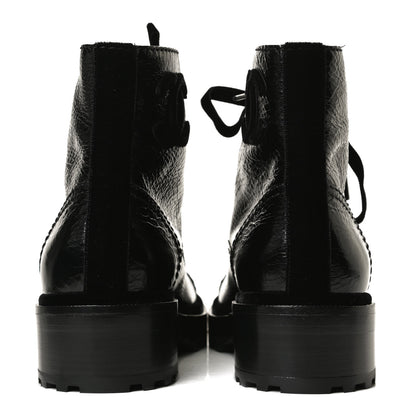 Chanel Shiny Calfskin Velvet Pearl Combat Short Boots 37 Black 6 of 12