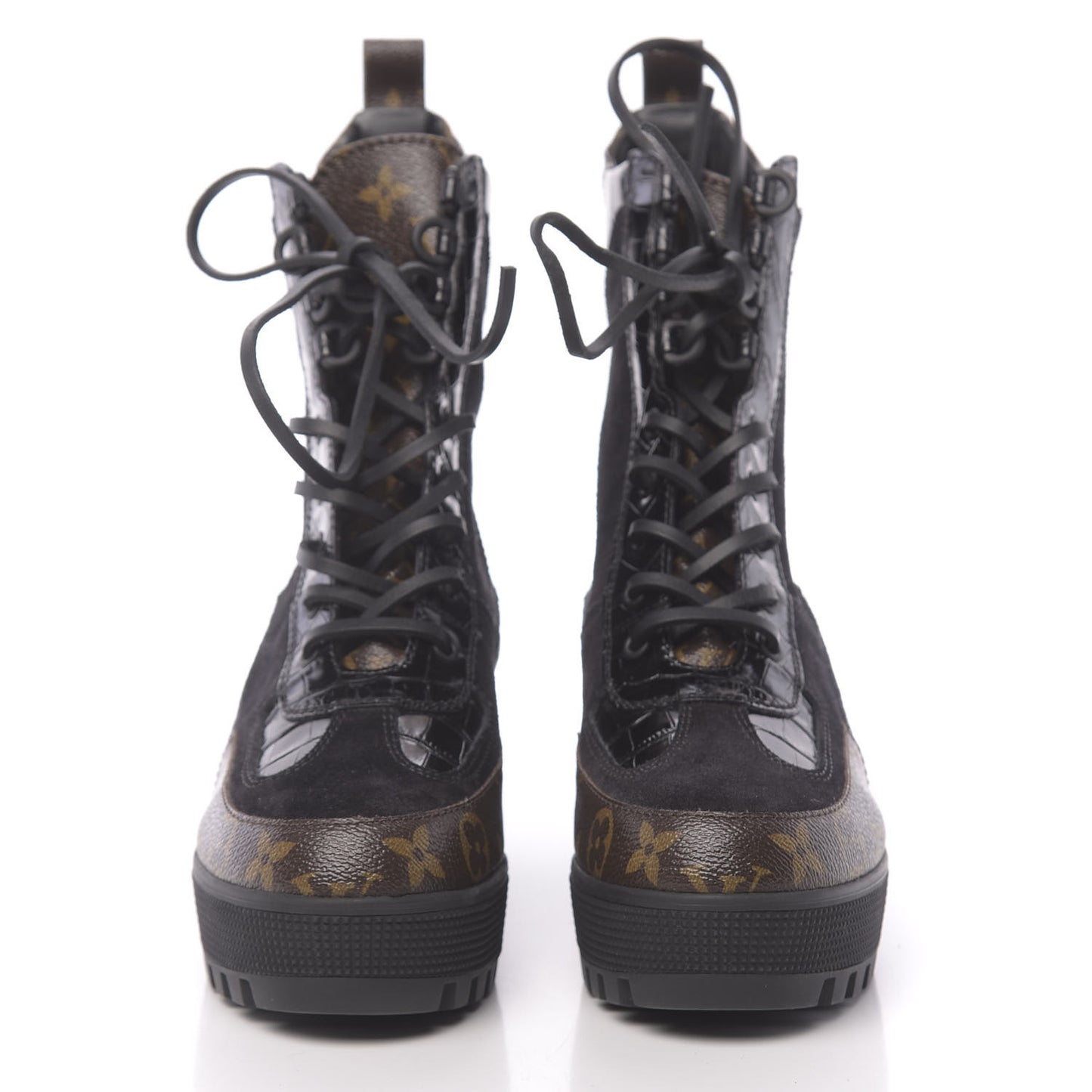 Suede Calfskin Monogram Laureate Platform Desert Boots 39 Black