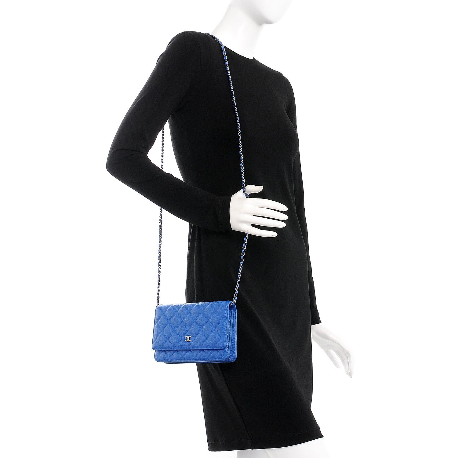 Chanel Caviar Quilted Wallet On Chain WOC Blue 2 of 9