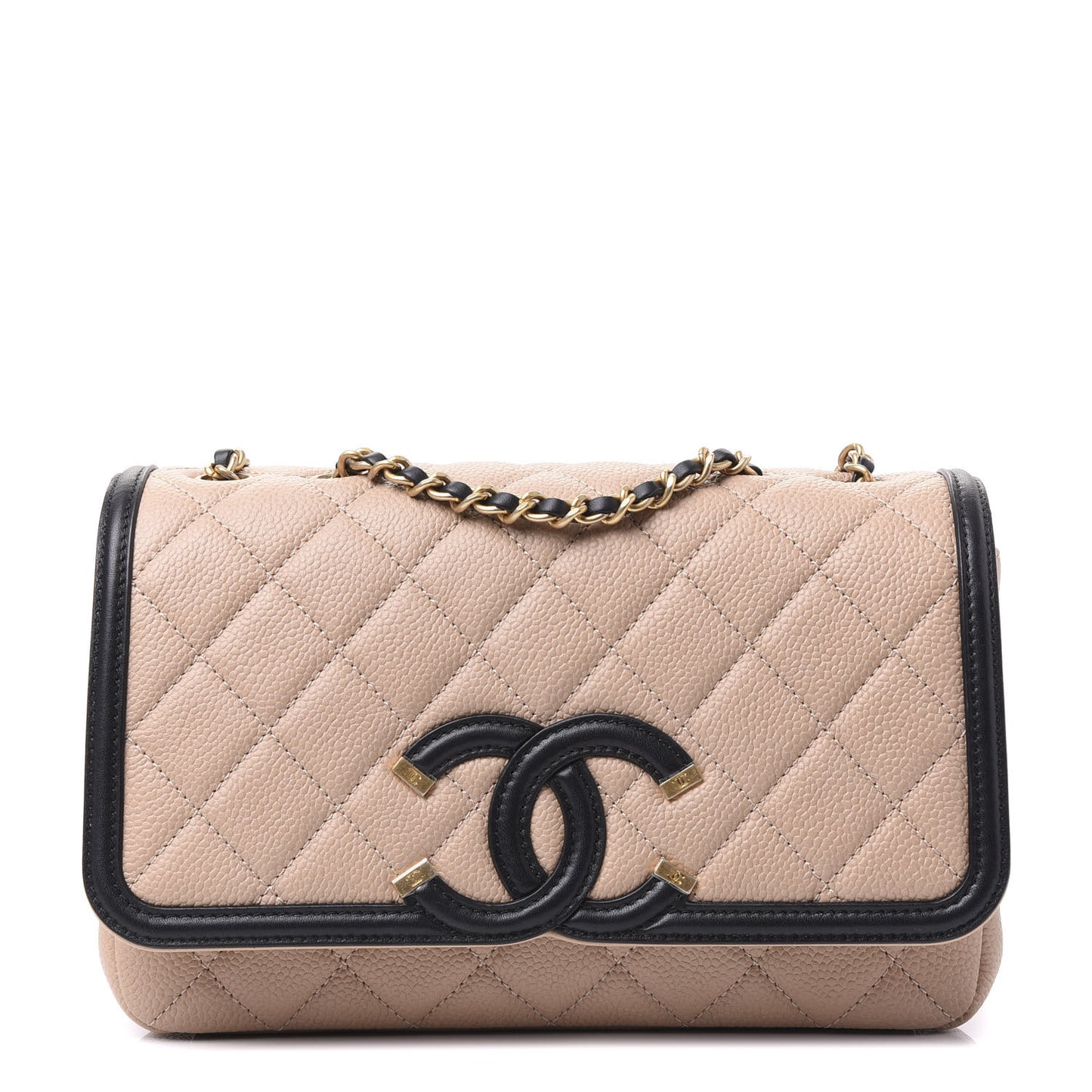 Caviar Quilted Small CC Filigree Flap Beige Black