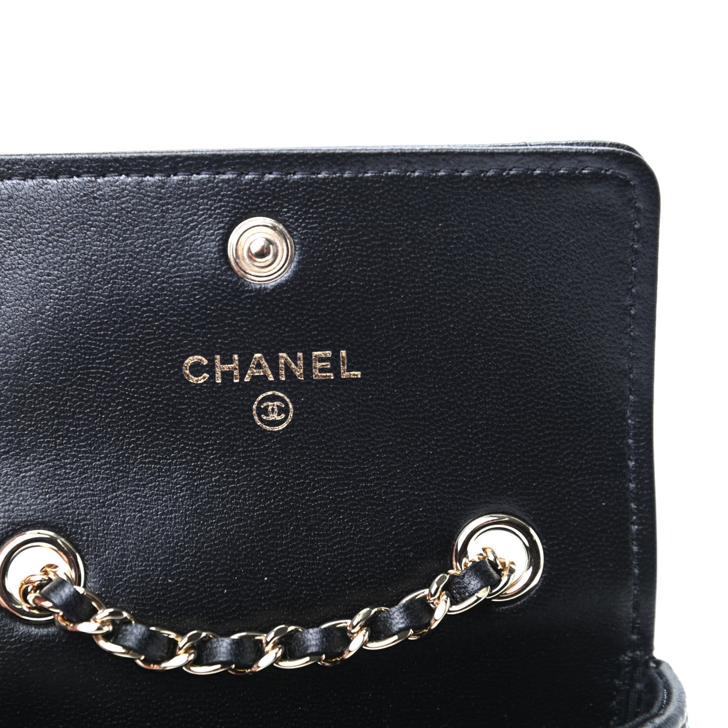 Lambskin Camellia Embossed Chain Belt Bag Black