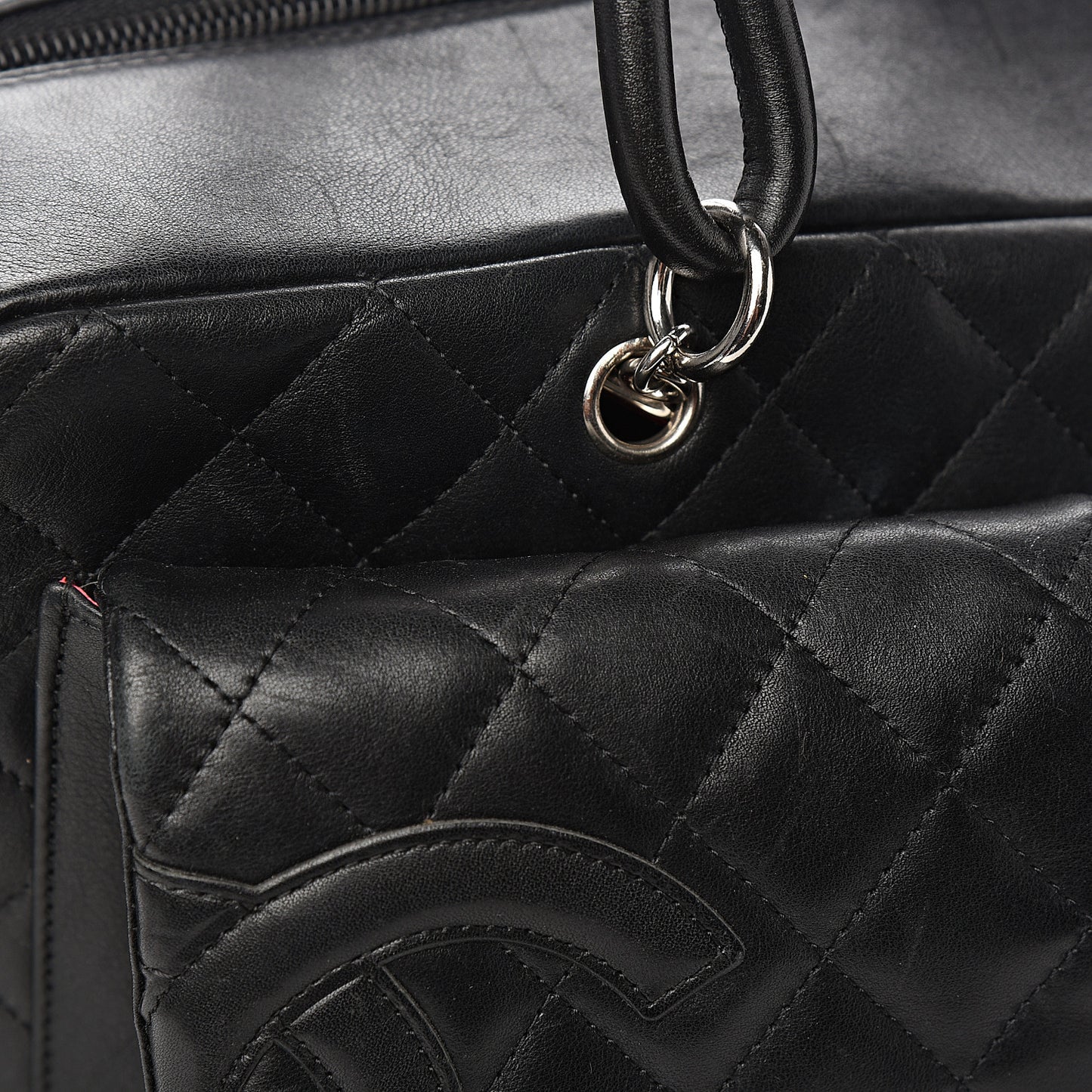 Calfskin Quilted Large Cambon Multipocket Reporter Black