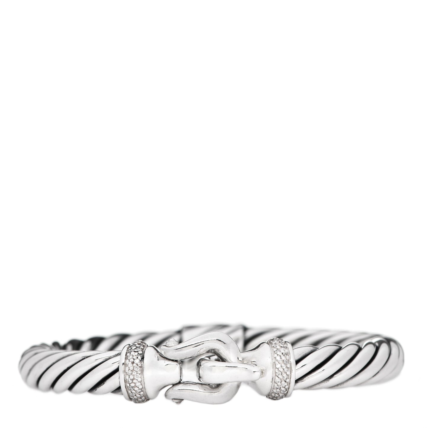 Sterling Silver Diamond 8.5mm Cable Buckle Bracelet