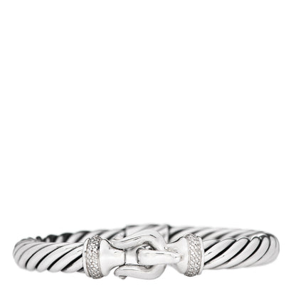 David Yurman Sterling Silver Diamond 8.5mm Cable Buckle Bracelet 1 of 3