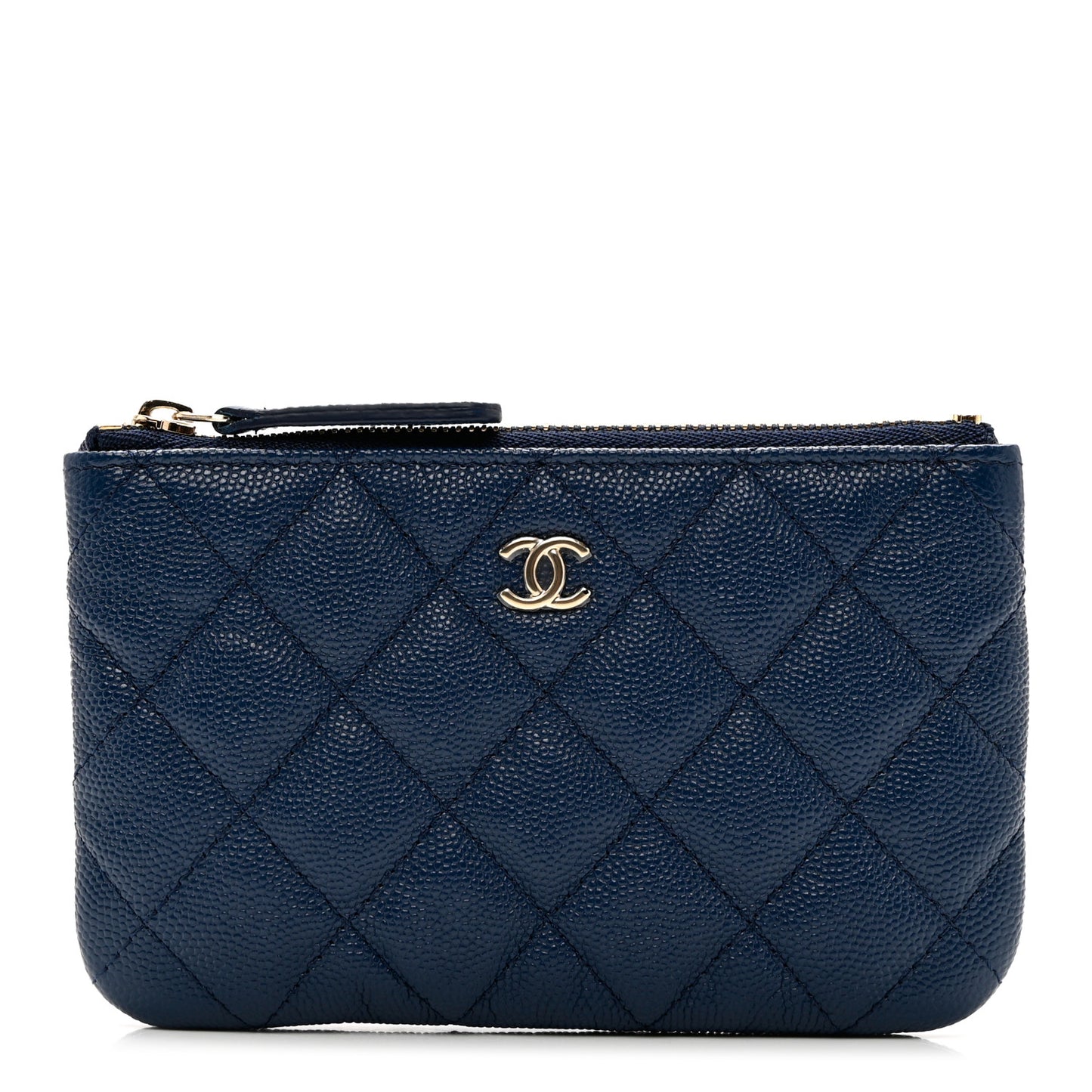 Caviar Quilted Small Cosmetic Case Navy Blue