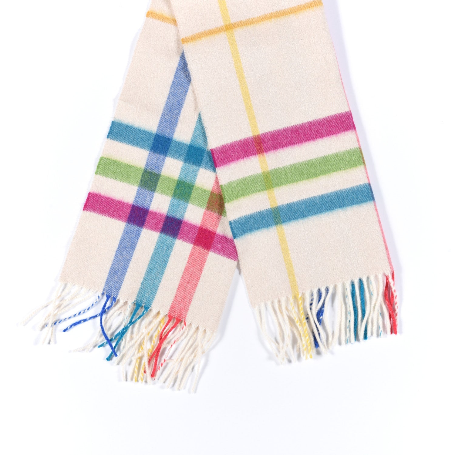 Burberry Cashmere Check Fringe Scarf Ivory Multicolor 2 of 4