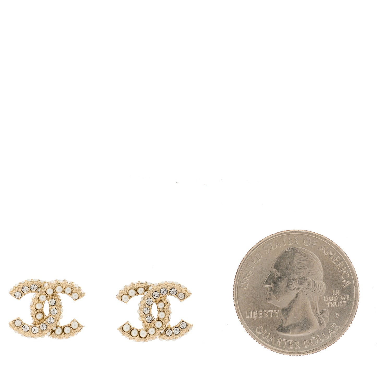 Crystal Pearl CC Dazzling Domino Earrings Gold