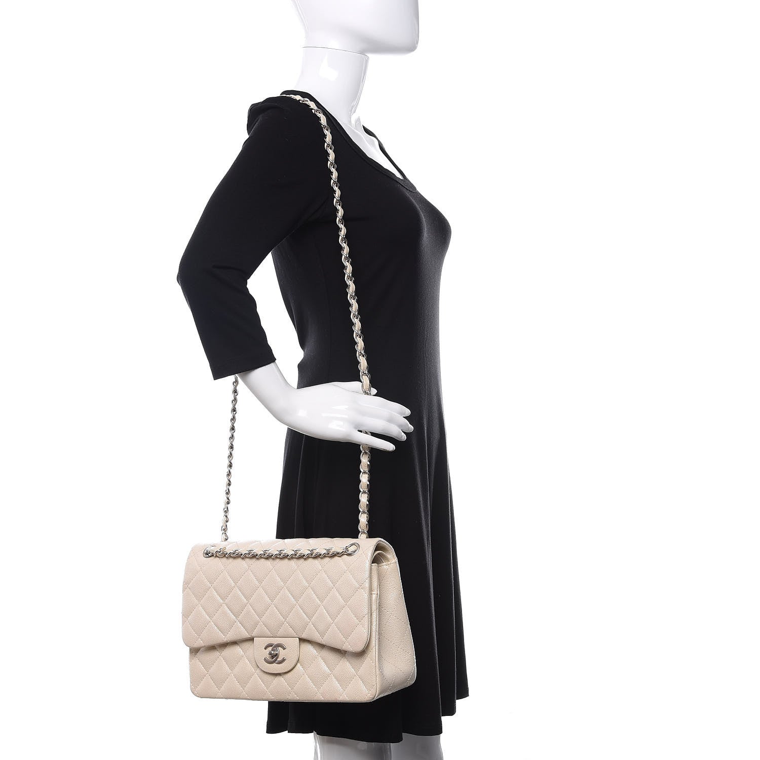 Chanel Pearly Caviar Quilted Jumbo Double Flap Dark White 2 of 10