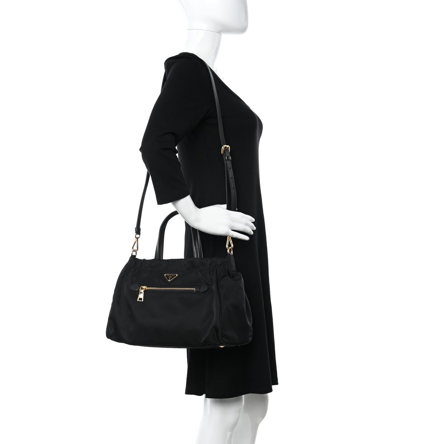 Tessuto Nylon Saffiano Shopping Tote Black