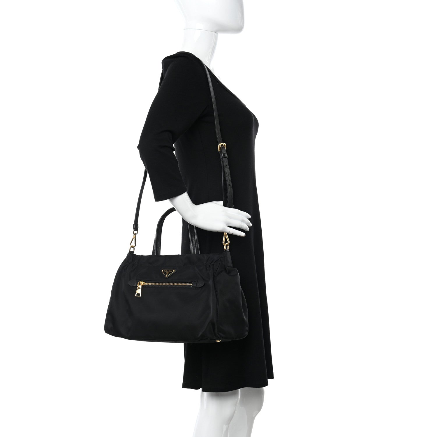 Prada Tessuto Nylon Saffiano Shopping Tote Black 2 of 9