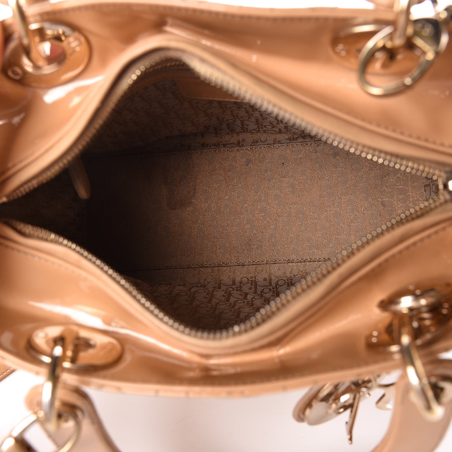Patent Cannage Medium Lady Dior Beige