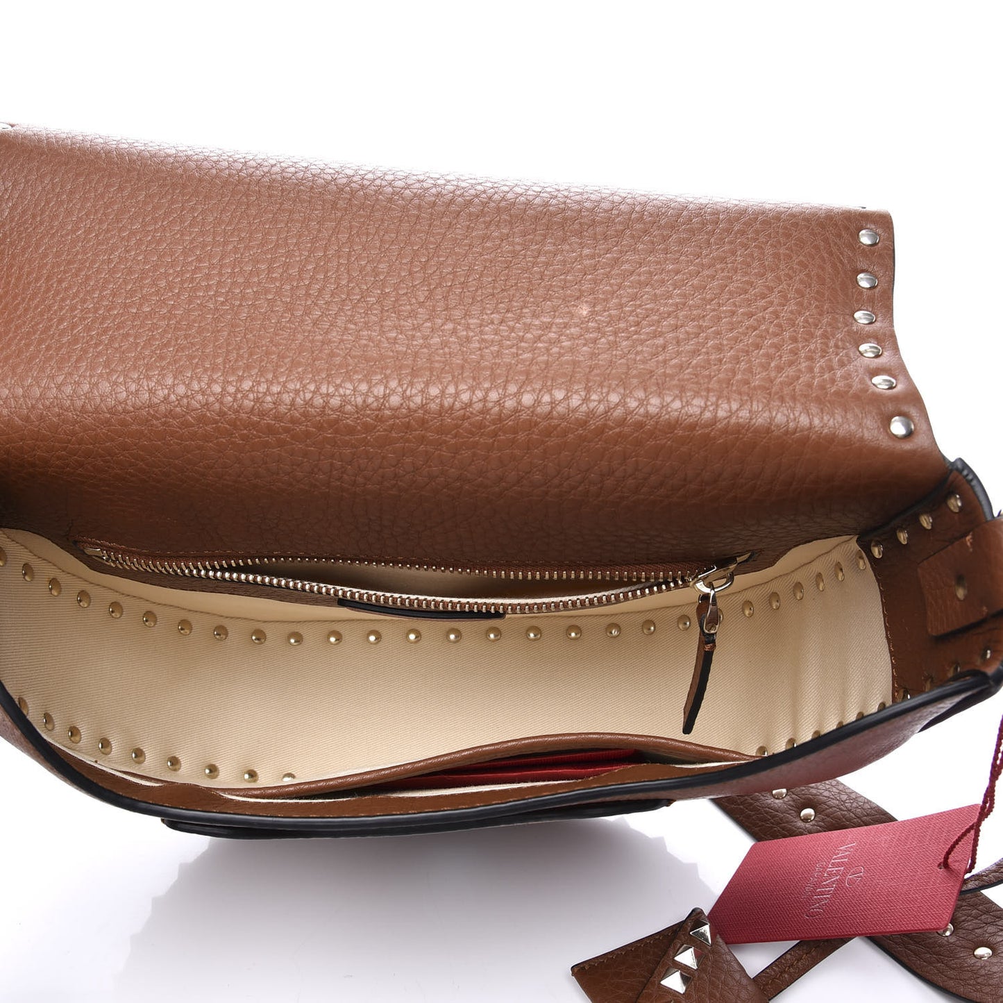 Calfskin Large Rockstud Halfmoon Saddle Bag Tan