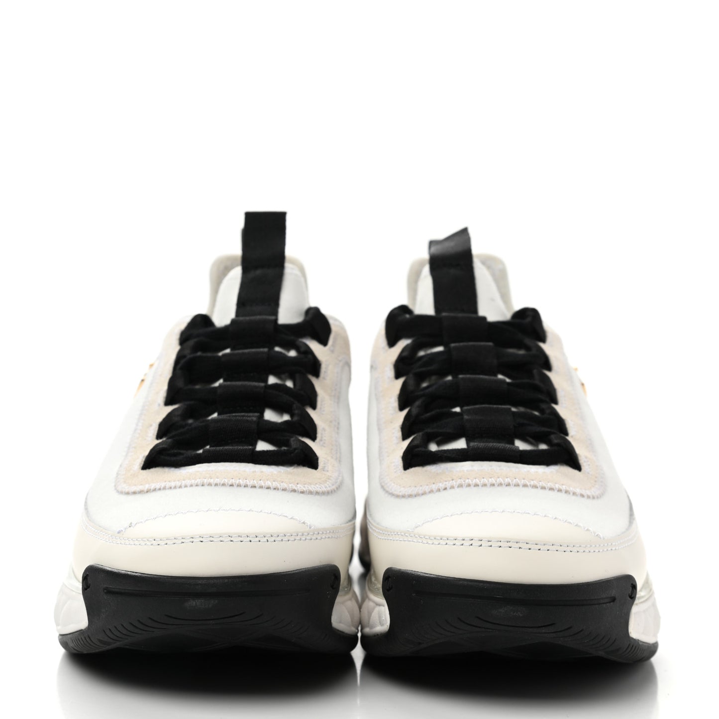 Velvet Calfskin Mixed Fibers CC Sneakers 37 Ivory Black