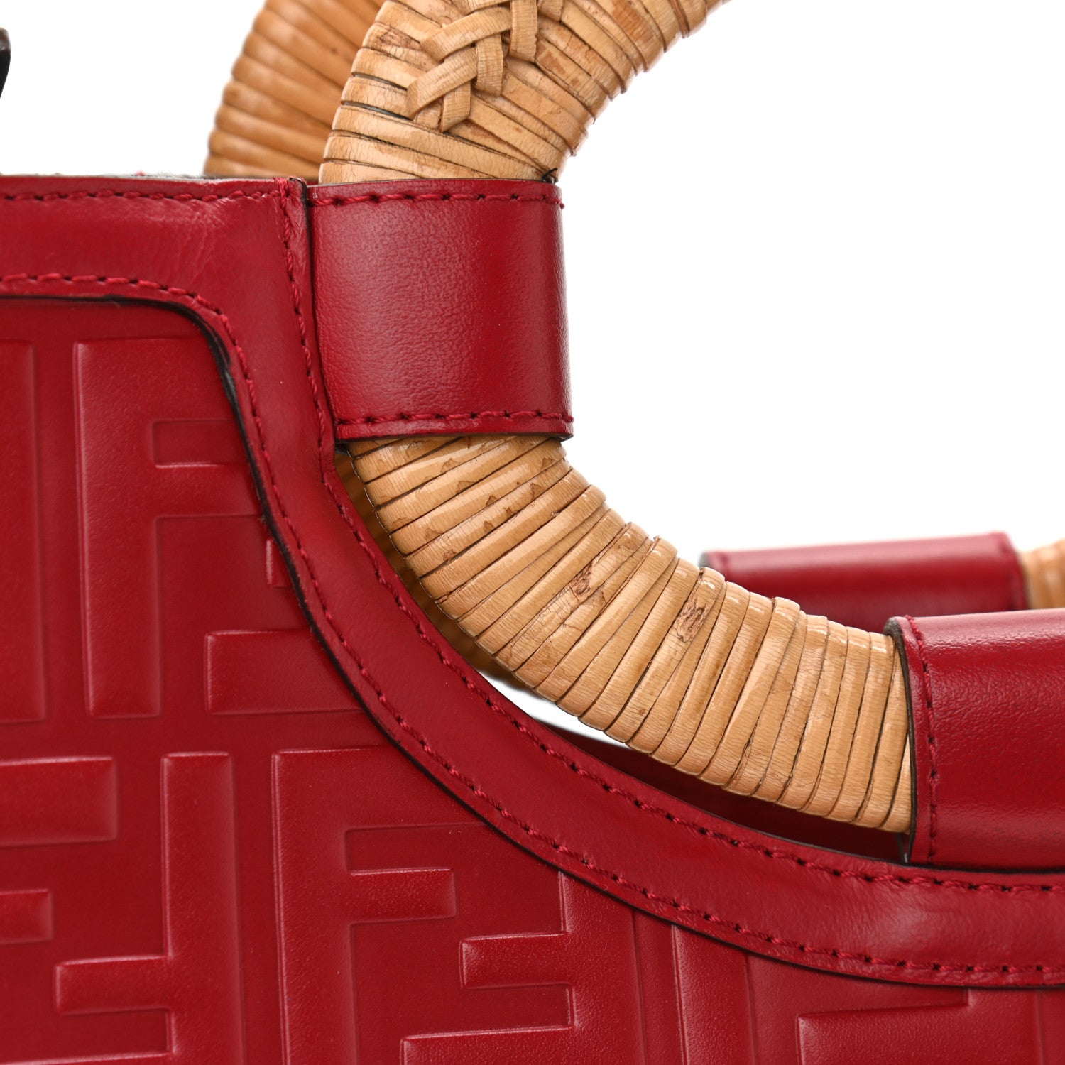 Fendi Vitello Century Wicker FF 1974 Embossed Small Runaway Shopper Tote Fragola 14 of 18