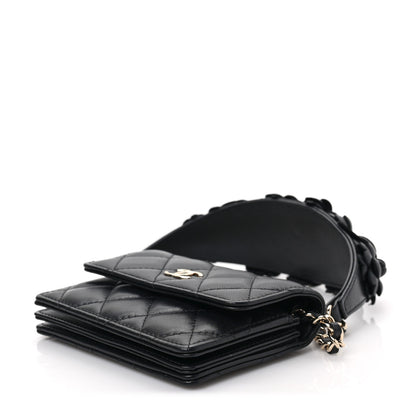 Chanel Lambskin Quilted Camellia Card Holder On Chain Black 9 of 9