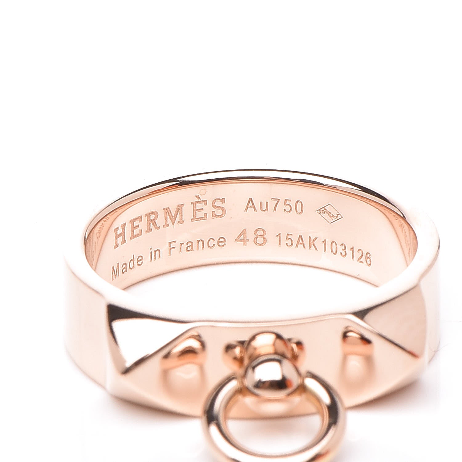 Hermes 18K Rose Gold PM Collier De Chien Ring 48 4.5 4 of 6
