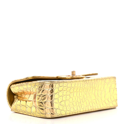 Chanel Metallic Calfskin Crocodile Embossed Cocodile Rectangular Mini Flap Gold 4 of 11