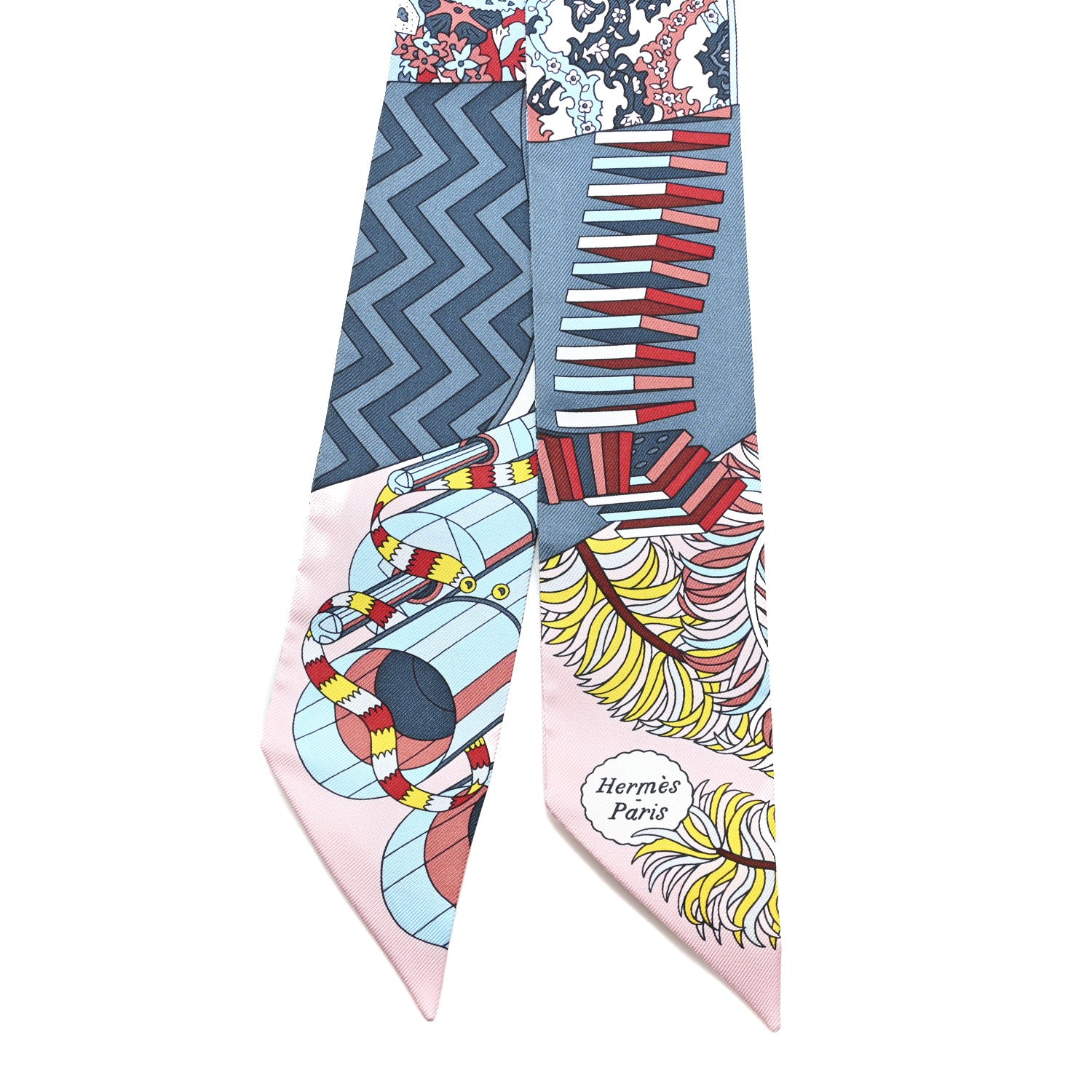 Hermes Silk De l'Ombrelle Aux Duels Twilly Bleu Moyen Rose Pale 2 of 3