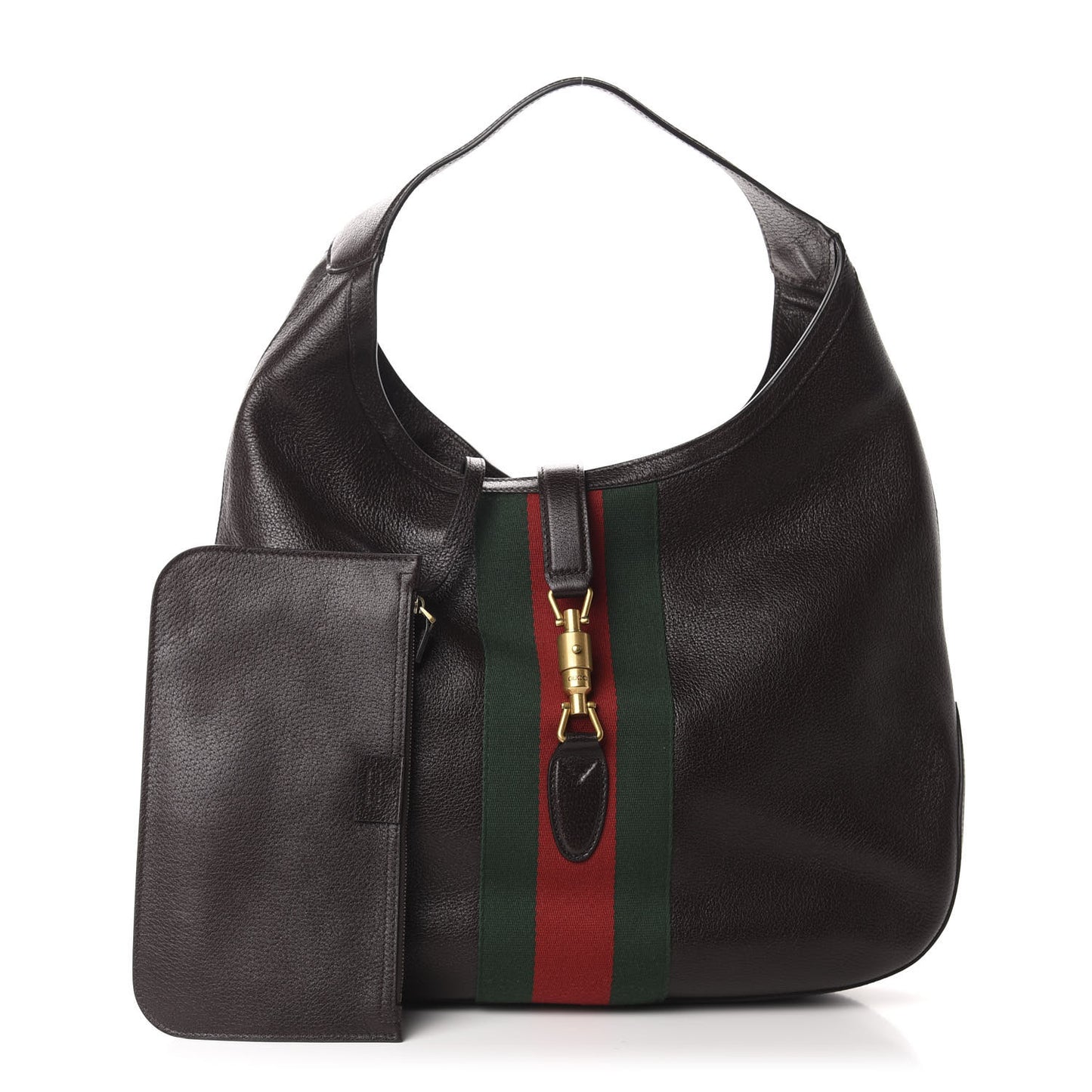 Soft Grained Calfskin Web Large Jackie Hobo Dark Brown