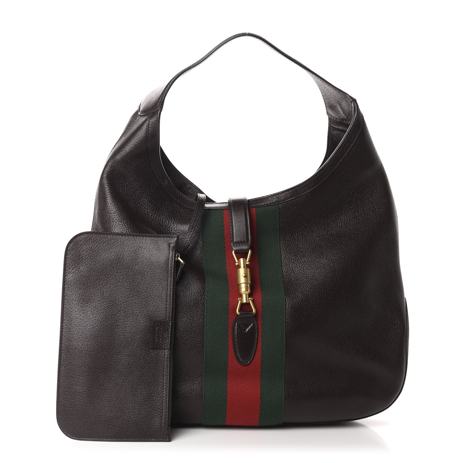 Gucci Soft Grained Calfskin Web Large Jackie Hobo Dark Brown 1 of 11