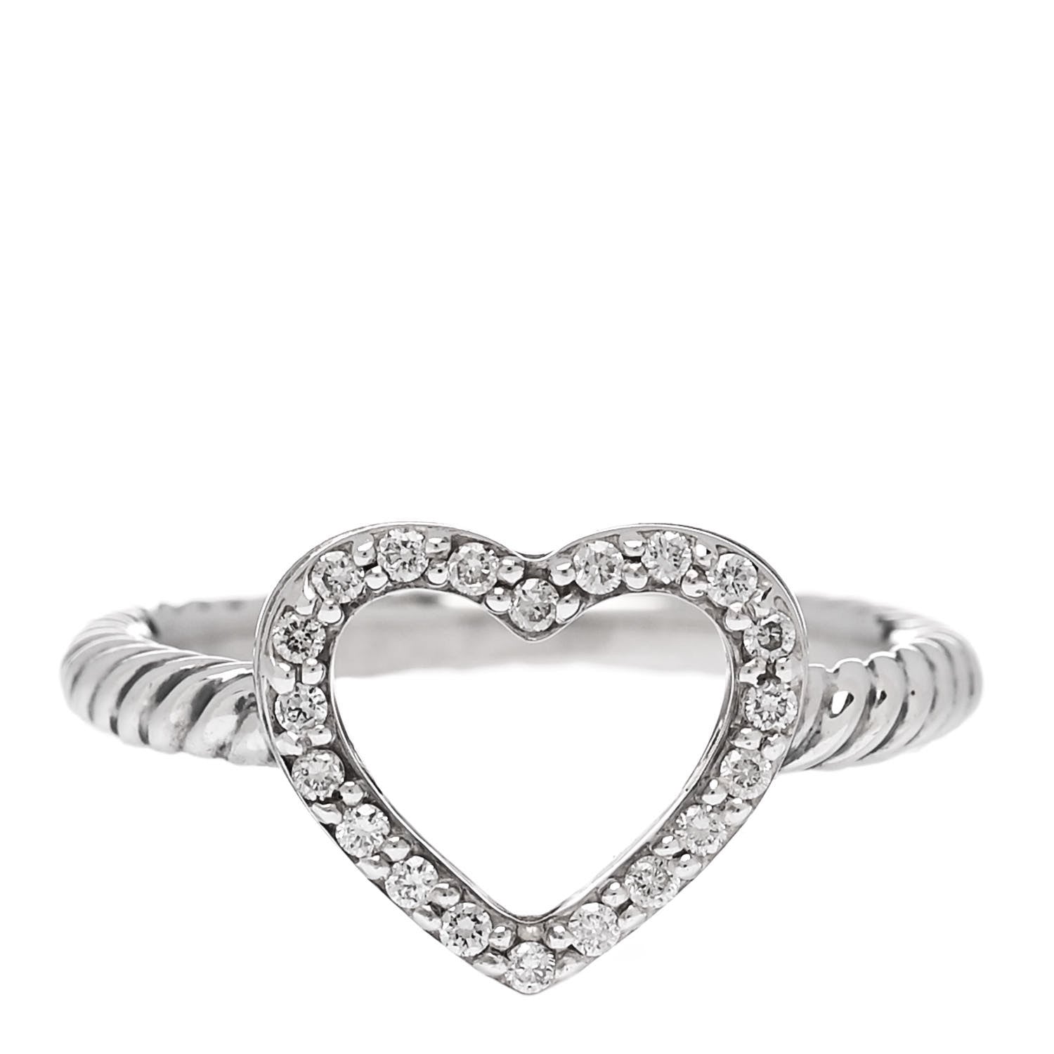 David Yurman Sterling Silver Diamond 10mm Open Heart Ring 52 6 1 of 5