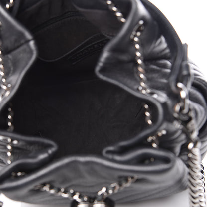 Chanel Deerskin Chevron Small CC Chain Bucket Drawstring Bag Black 5 of 9