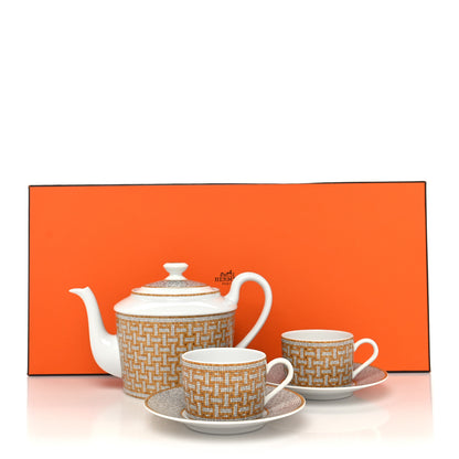 Hermes Porcelain 24 Gold Mosaique Teapot Cup Set Gold 18 of 18