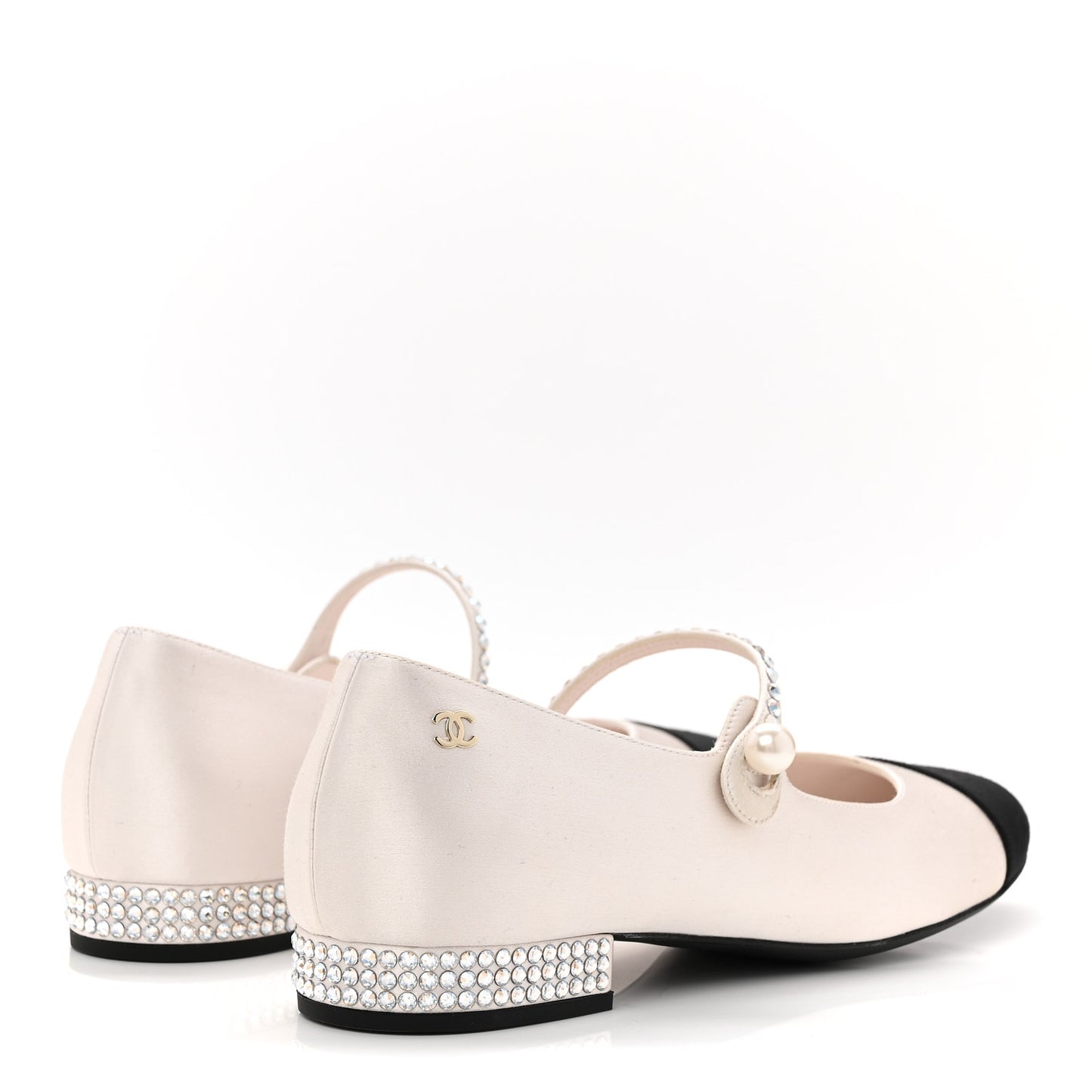 Strass Satin Grosgrain Mary Jane Flats 38 Ivory Black