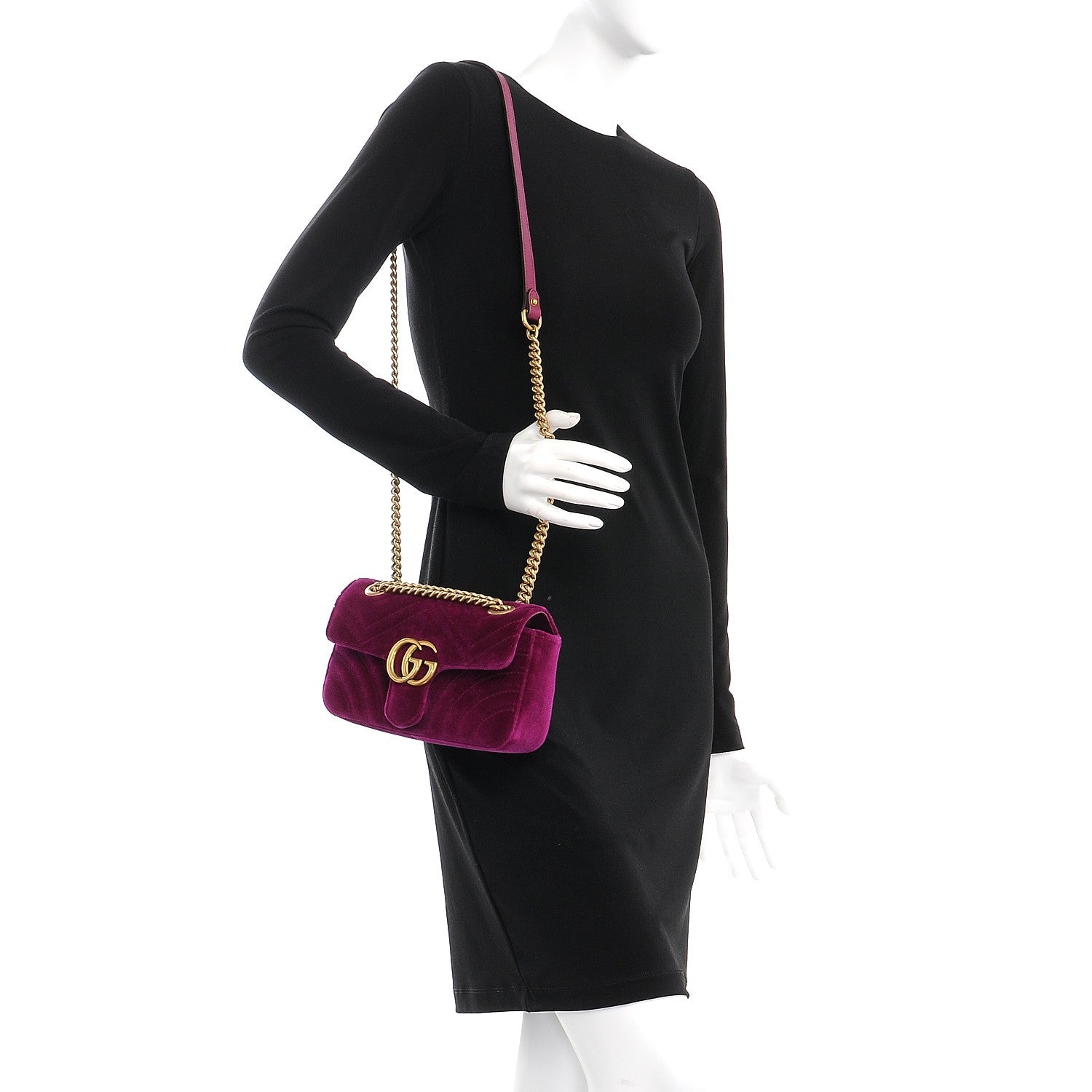 Gucci Velvet Matelasse Mini GG Marmont Shoulder Bag Fuchsia Violet Cyclamen 2 of 7