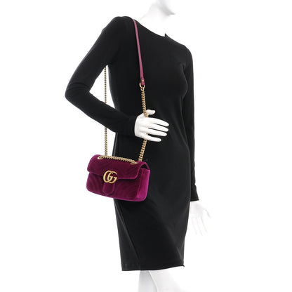 Gucci Velvet Matelasse Mini GG Marmont Shoulder Bag Fuchsia Violet Cyclamen 2 of 7