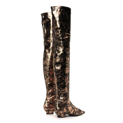Chanel Metallic Lambskin Over the Knee Boots 38.5 Gold Black 4 of 8
