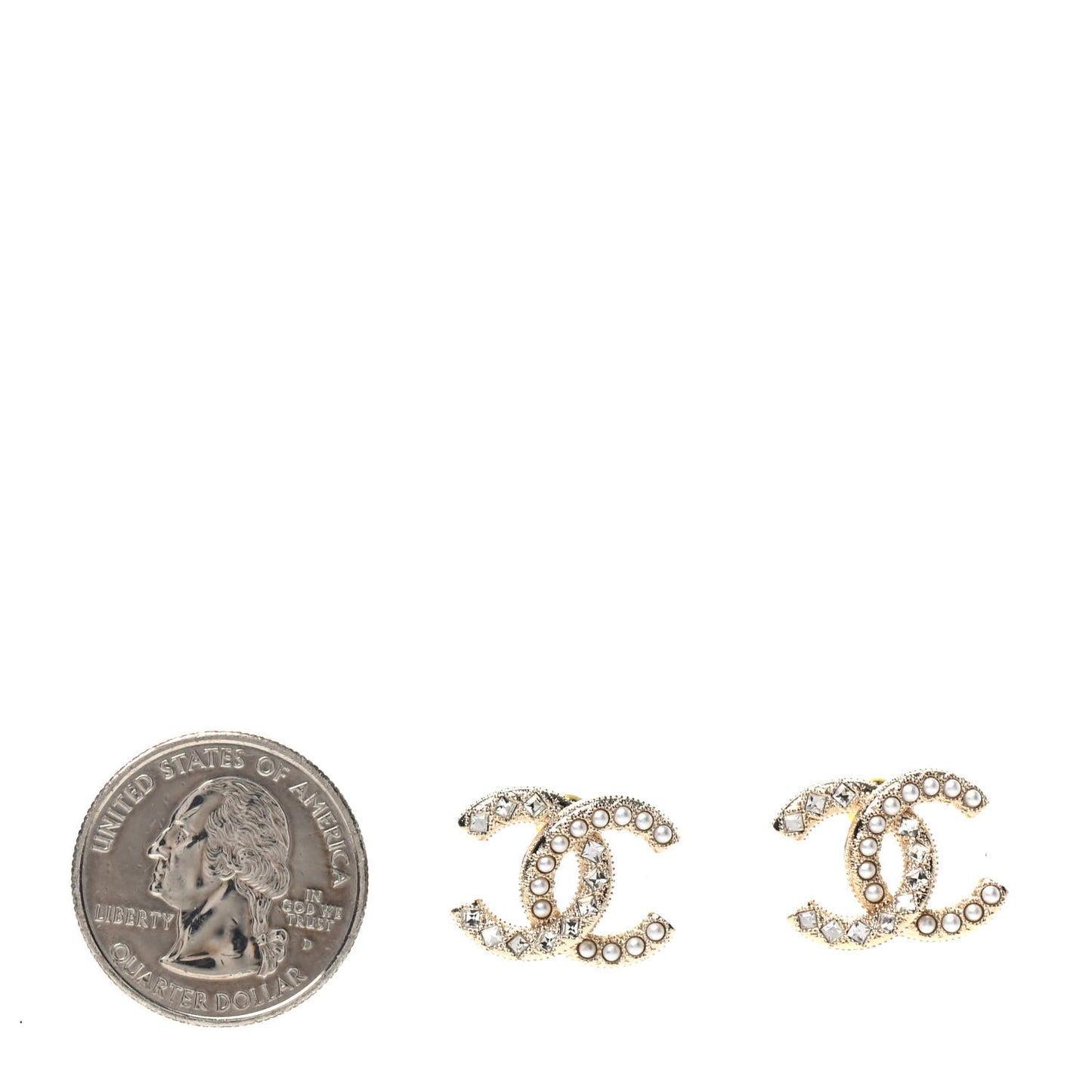 Pearl Crystal CC Earrings Gold