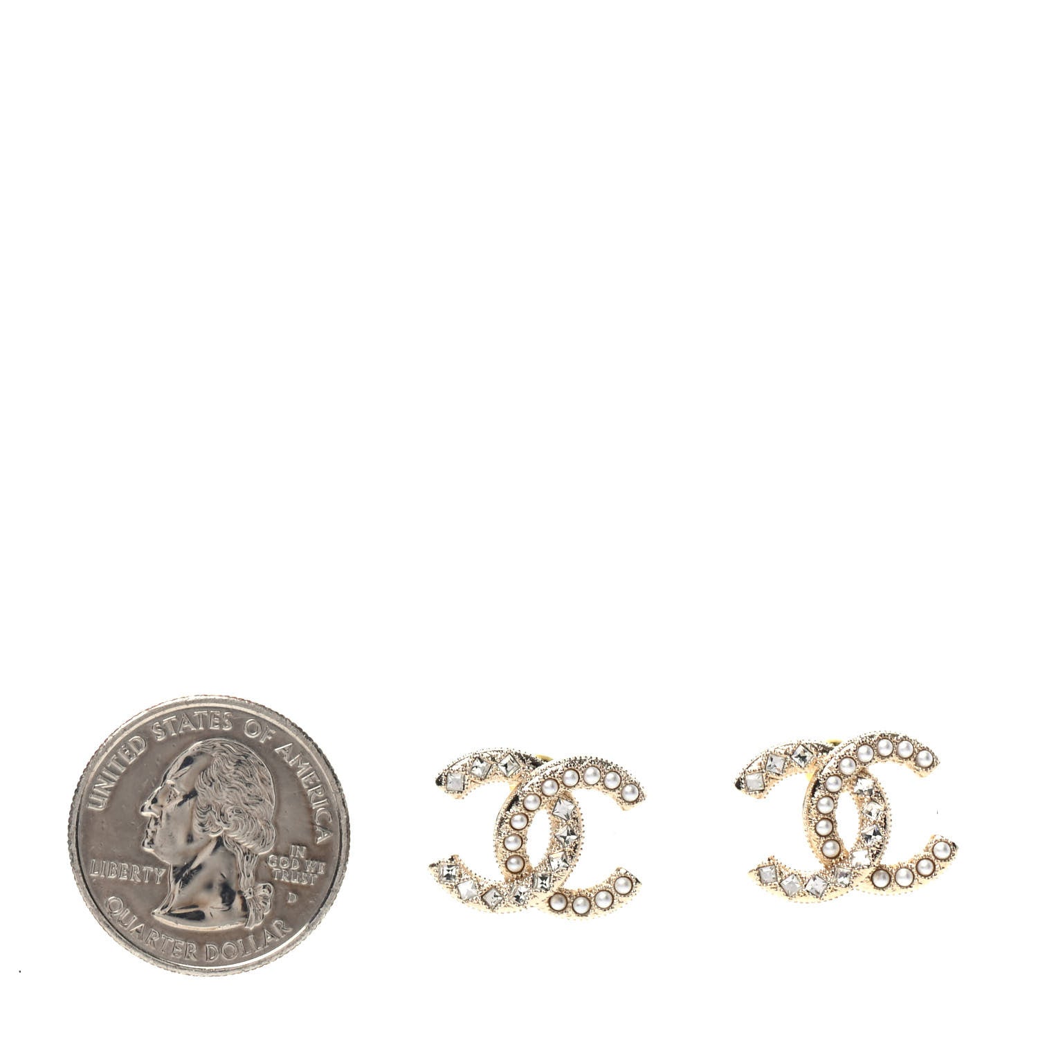 Chanel Pearl Crystal CC Earrings Gold 2 of 5