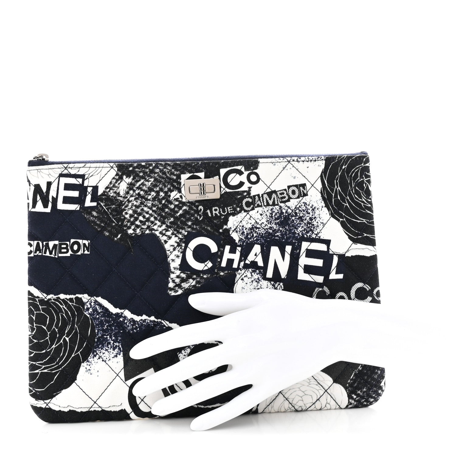 Chanel Jersey Quilted Graffiti Large Reissue Cosmetic Case Black White 2 of 8
