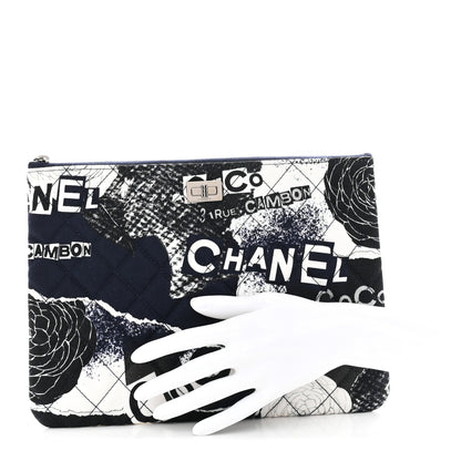Chanel Jersey Quilted Graffiti Large Reissue Cosmetic Case Black White 2 of 8