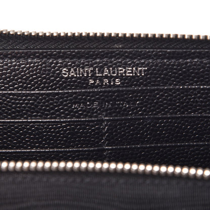 Saint Laurent Grain De Poudre Matelasse Chevron Monogram Zip Around Wallet Black 6 of 7