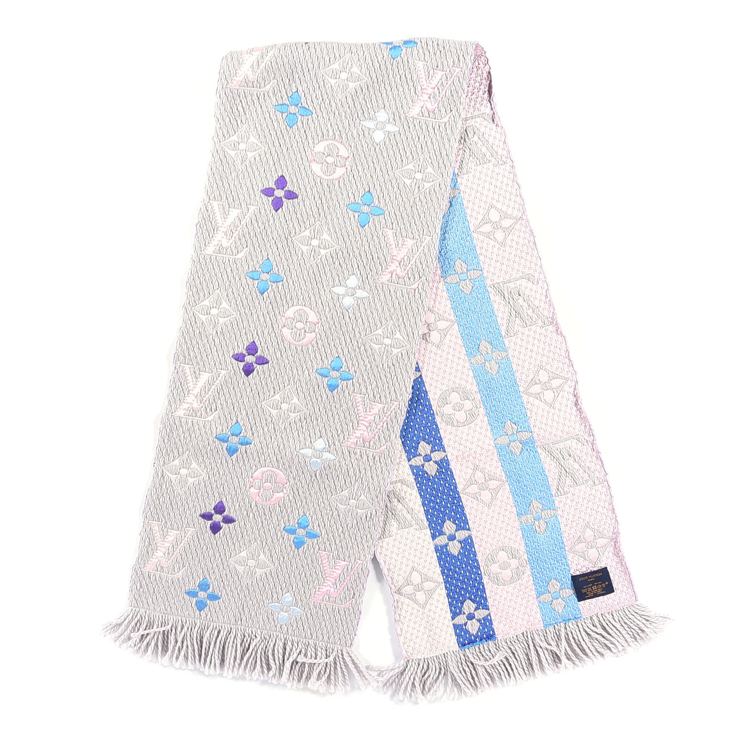 Wool Silk Logomania Scarf Pearl Grey