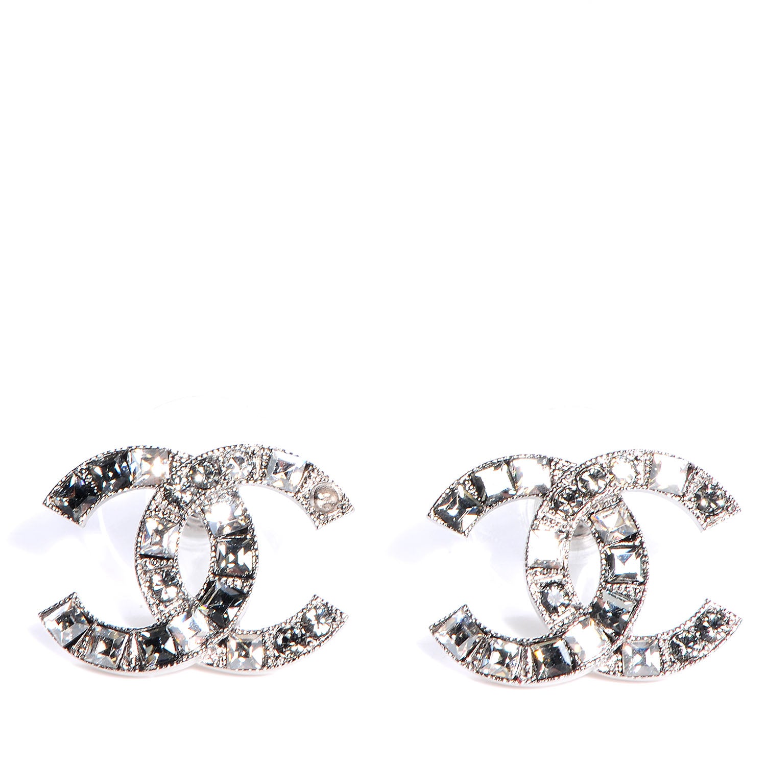 Chanel Crystal Baguette CC Earrings Grey 1 of 5