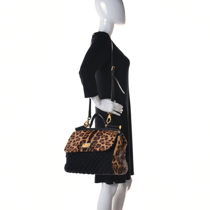 Dolce & Gabbana Calf Hair Leopard Print Knit Miss Sicily Satchel Black Naturale 2 of 29